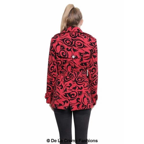 Womens Tribal Print Double Breasted Short Coat - Coats &
