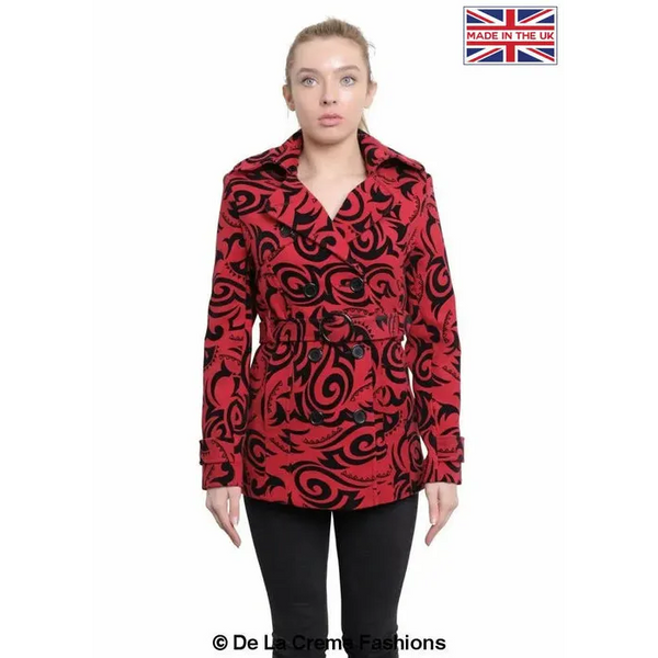 Womens Tribal Print Double Breasted Short Coat - UK 14/EU