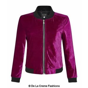 Women’s Velvet Zip-Thru Varsity Bomber Jacket - Coats &
