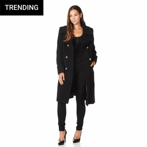 Women’s Wool Blend Double Breasted Midi Coat - Coats &