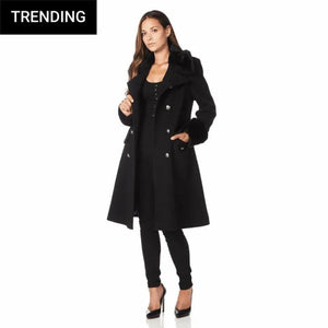 Womens Wool Blend Faux Fur Trim Midi Coat - Coats & Jackets