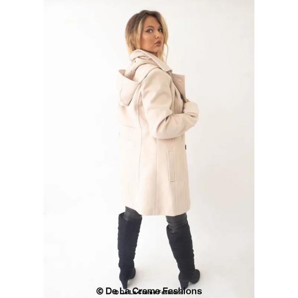 Womens Wool Feel Double Breasted Hooded Coat - Jackets &