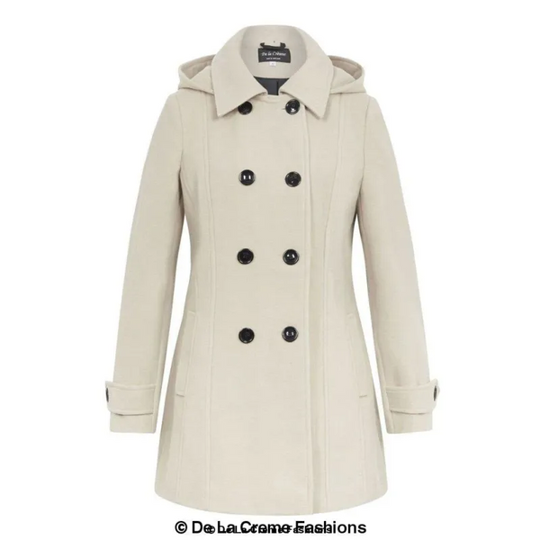 Womens Wool Feel Double Breasted Hooded Coat - Jackets &