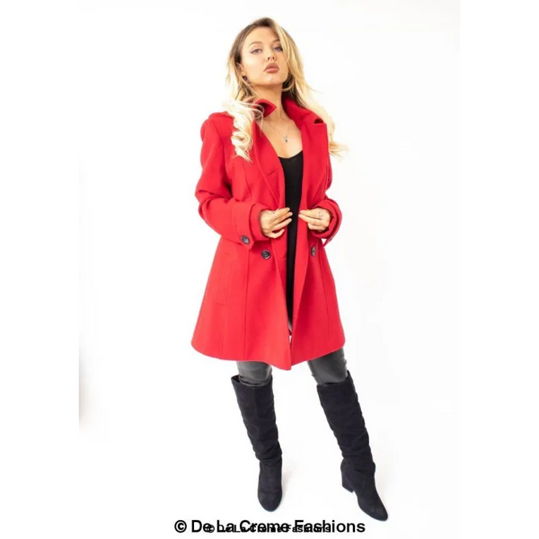 Womens Wool Feel Double Breasted Hooded Coat - Jackets &