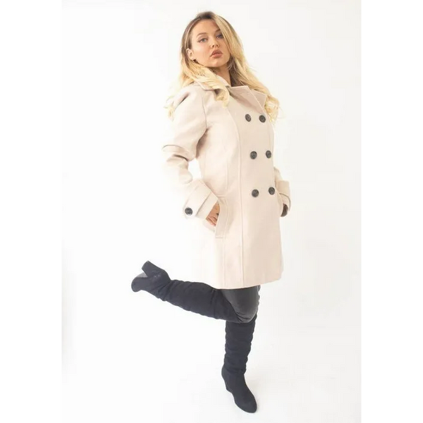 Womens Wool Feel Double Breasted Hooded Coat - UK 14/EU