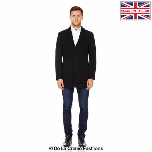 Wool Blend Covert Winter Coat - S / Black Coats & Jackets