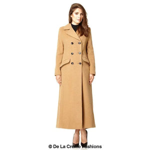 Wool Blend Double Breasted Long Coat - Coats & Jackets