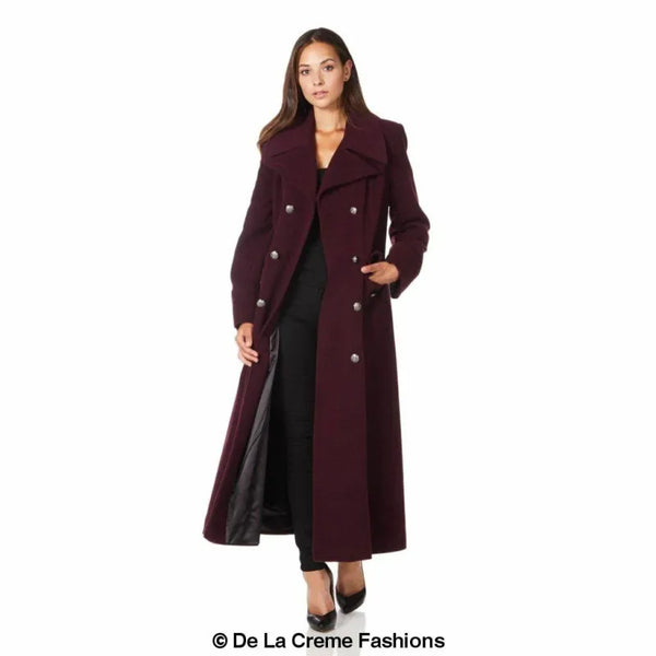 Wool Blend Double Breasted Maxi Coat - Coats & Jackets