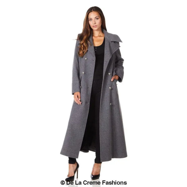 Wool Blend Double Breasted Maxi Coat - Coats & Jackets