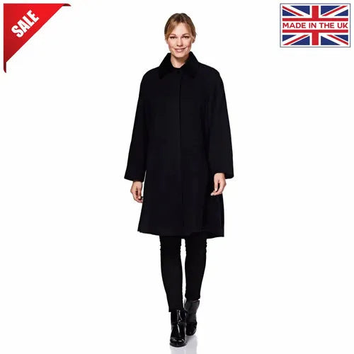 Wool Blend Oversized Velvet Trim Swing Coat - 14 FITS UK 18