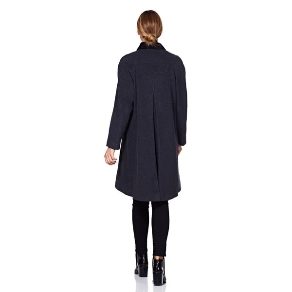 Wool Blend Oversized Velvet Trim Swing Coat - Coats &