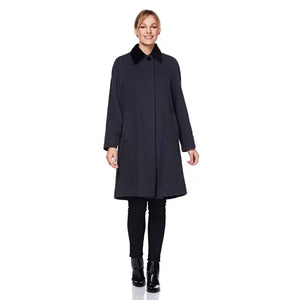 Wool Blend Oversized Velvet Trim Swing Coat - Coats &