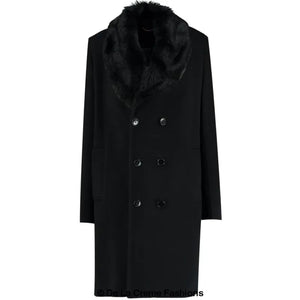 Wool Mix Overcoat With Faux Fur Collar - Coats & Jackets